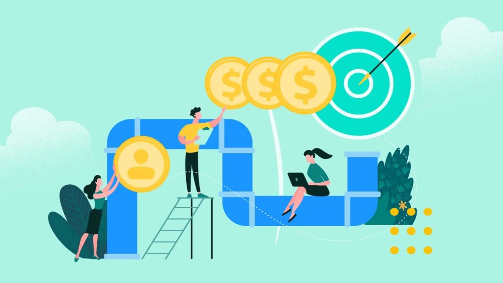 Illustration of a sales pipeline with sales targets being met.
